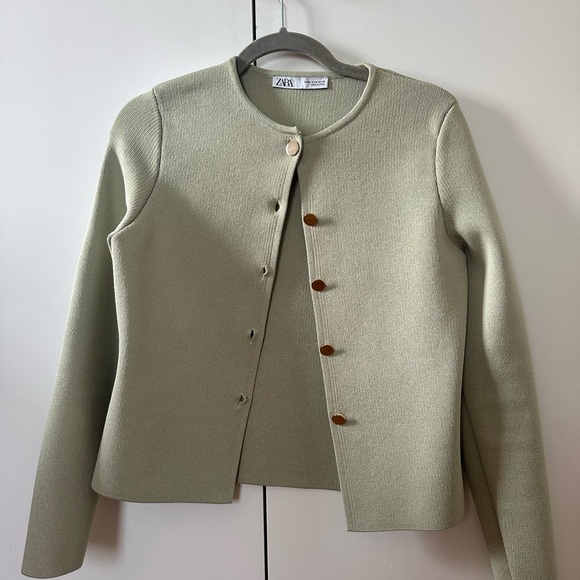 Zara Sage Green Knit Cardigan - Picture 1 of 5